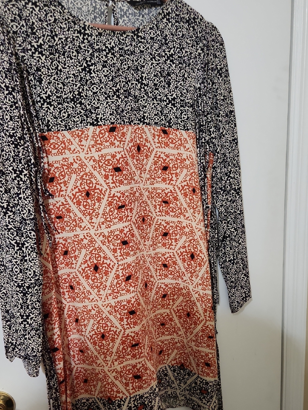 Zara Black & Coral Patterned Mini Dress